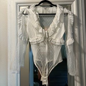 LIONESS white sheer bodysuit